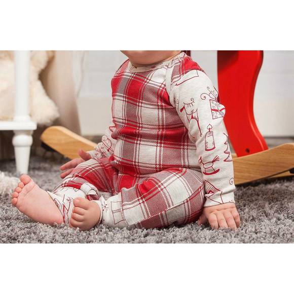 NEW TESA BABE baby unisex plaid holiday romper in red/ivory - Picture 1 of 2